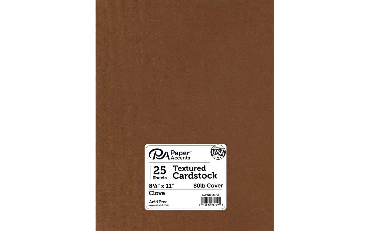 PA Paper Accents Textured Cardstock 8.5� x 11� Clove, 80lb colored cardstock paper for card making, scrapbooking, printing, quilling and crafts, 25 piece pack